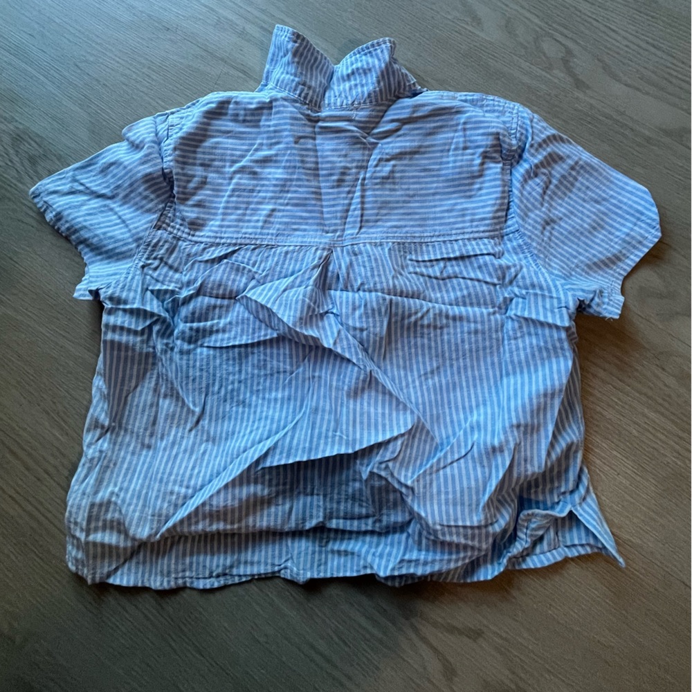 beachy white and blue short sleeve button up